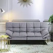 [Opoiar] Futon Loveseat Convertible Sleeper Bed,Sofa & Couch Soft Cushions Love Seat Daybed for Studio, Apartment, Office, Small Space Sofabed, Grey