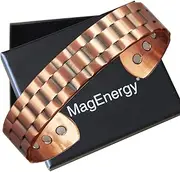 MagEnergy Copper Bracelet for Men, Powerful 3500 Gauss Magnetic Bracelets, Adjustable Cuff Bangle Jewelry Box, Magnetic Therapy Field