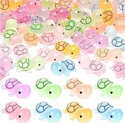 50PCS Luminous Mini Resin Turtles, 6 Colors Sea Turtles Figurines Glow in The Dark, Cute Tiny Turtles Bulk for Cake Toppers Ocean Animal Theme Party Decor Garden Micro Landscape DIY Hidden Game