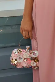 Women's Party Quinn Clutch Bag in Pink Blush with 3D Multi Sequin Floral one size