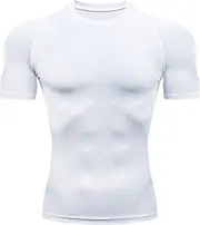 [BAEIDO] Compression Shirt Men, Round Neck Short Sleeve Base Layer Athletic Tops for Workout Sports, Rash Guard Cool Dry Undershirts