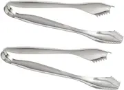 PRETYZOOM 2Pcs Stainless Steel Ice Tongs Food Serving Tool for Ice Cubes for Home Parties Cafes and Bars Premium Kitchen Accessory Silver