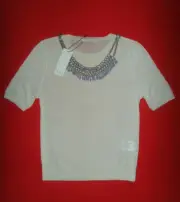 OUI PULLOVER MERINOWOLLE FEINSTRICK WOLLWEISS BOHO 40 NEU!! TOP!!