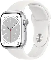 Apple Watch Series 8 [GPS, 41MM] Silver Aluminium Case White with Sport Band (Renewed)