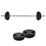 30kg Rubber Coated Ez Grip Cast Iron Weight Plate + 150cm Barbell Bar Weight Set