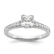 0.75ct. CZ Solid Real 14k White Polish 3/4ct Cushion Engagement Dia Ring
