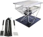 Kings Folding Firepit + Stainless Steel Firepit Grill + BBQ Tools