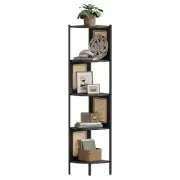 5-Tier Corner Shelf Stand, Boho Corner Bookshelf with Polyrattan Ebony Black