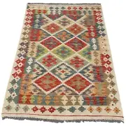 Hand woven Afghan Wool Kilim Rug - 144cm X 98cm, Flat Woven Floor Rug