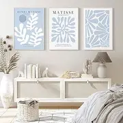 Henri Matisse Wall Art Prints Set of 3 Blue Abstract Matisse Canvas Wall Decor Aesthetic Preppy Wall Art Blue Matisse Posters Artwork Flower Minimalist Pictures for Room Bedroom 12x16 Inch Unframed