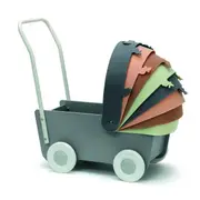 Skrallan Wooden Pram w/ Felt Concertina Hood Stroller Play Toy For Dolls 2y+