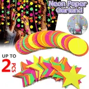 UV Neon Star Garland Hanging Paper Streamers Glow in The Dark Black Light Glow