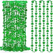 12PCS St Patricks Day Accessories, Shamrock Green Beads St. Patrick's Day Necklace, Irish Saint Patricks Day Necklace Bulk, St. Patricks Day 4 Leaf Clover Decorations Throw for Parade Party Supplies