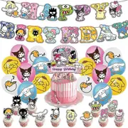 Sjkdxv Sanrio Hello Kitty Birthday Supplies Banner Balloons Cake Toppers Party Decor