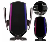 Wireless Car Mount Charger Phone Holder Rack Automatic Clamping Smart Sensor-Black