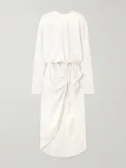 [Christopher Esber] Christopher Esber - Cadence Ruched Ruffled Crepe Maxi Dress - White - UK 10 UK 10 White