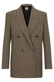 BOSS Women Double Breasted Jacket Houndstooth Stretch Relaxed Fit - Size 4 / 26