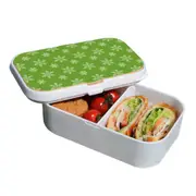 Lunch Box Food Container Picnic Authentic Wood Strap Cutlery Green Snowflakes