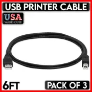 USB Printer Cable 6 FT Feet USB A to B Cord External HDD Printer Scanner 3 Pack