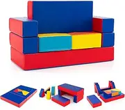 BABY JOY Kids Modular Kids Sofa Crawl & Climb Foam Play Set, 4-in-1 Soft Foam Building Blocks for Babies, Convertible Play Couch for Crawling, Sliding, Play Soft Zone for Preschooler (Multi-Color)