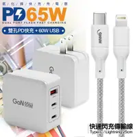 在飛比找PChome24h購物優惠-CB 65W GaN 氮化鎵 快速充電器-白+高密編織線Ty