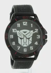 Transformer Watch Men Black Red Tone Round Dial Silicone Band New Battery