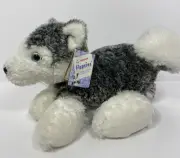 NEW Aurora Flopsies Husky Dog Tundra Gray White 12" Lying Down Plush Stuffed Toy