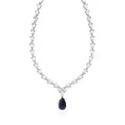 CRISLU CLASSIC PEAR TENNIS NECKLACE FINISHED IN PURE PLATINUM WITH SAPPHIRE