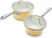 Artisan Healthy Ceramic Nonstick, 1QT and 2QT Saucepan Pot Set with Lids, Stain