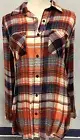 NWT - ETWO Women Plaid Rayon Top Sz M Long Sleeve Button Down Hi-Low hemline