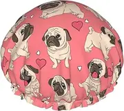 Funny Cartoon Pug Puppy Dog Print Various Activities Shower Cap Reusable Soft And Lightweight Bath Hair Cap Long Hair