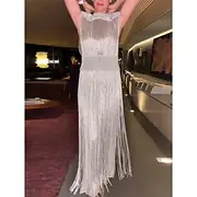 Women's Dress Set Maxi Dress Solid Color Summer Dress Party Cocktail Plain Ruffle Sequin Sleeveless Crew Neck Formal Party Silver Pink Red Summer Regular Fit