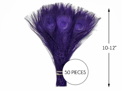 50 Pieces – Eggplant Bleached & Dyed Peacock Tail Eye Wholesale Feathers (Bulk)