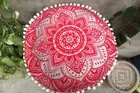18" Round Pouf Ottoman Cover Red Silver Mandala Foot Stool Pouf Covers Throw