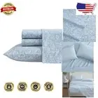 Elevate Comfort with King Size Floral Cotton Percale Sheet Set - Heirloom Blue