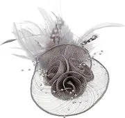 [BESTYASH] Women Fascinator: Flower Hair Clip Pin Bridal Brooch Corsage Party Hat for Wedding Afternoon Tea Special Occasion Accessories Grey