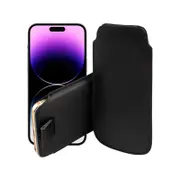 MEZON Pull Tab Slim Pouch for iPhone 15 Plus (6.7") PU Leather Sleeve Case - Black