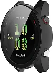 LOKEKE Compatible for Garmin Forerunner 255 Full Coverage PC Protective Case Cover Tempered Glass Screen Protector(Black)
