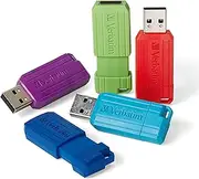 Verbatim 99146 8GB Pinstripe Retractable USB 2.0 Flash Thumb Drive with Microban Antimicrobial Product Protection - 5 Pack - Multicolor (Green, Blue, Red, Purple, Cyan)