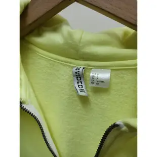 H&M螢光黃色棉質內磨毛連帽外套 尺寸S 近全新