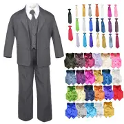 7PC Kid Teen Formal Wedding Tuxedo Boy Dark Gray Suit Extra Color Vest Tie 4T-20
