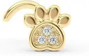 [Lavari Jewelers] 20 Gauge Paw Print Curved Nose Stud for Women - 14k Yellow Gold Cubic Zirconia Nose Ring - Unisex Hypoallergenic Nostril Piercing Jewelry - 20G Body Piercing for Men