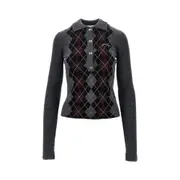 [GANNI] GANNI Knitted polo shirt with lozenge motif Woman M M Grey