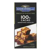 Ghirardelli Premium 100% Cacao Unsweetened Chocolate Baking Bar 4 oz Pack of 12