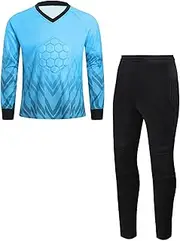 [inhzoy] Kids Boys Long Sleeve Soccer Goalkeeper Outfit Protection Pads Goalie Jersey Top with Pants Tracksuit