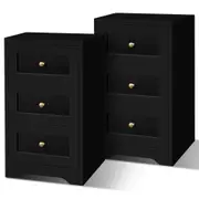 2x ALFORDSON 3 Drawers Bedside Table Hamptons (Black)