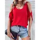 夏季女士t恤上衣短袖露肩Womens sexy T-shirt summer red topOL