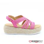 HEAVENLYFEET 英國舒適品牌編織麻條楔型涼鞋-MINI(桃紅)