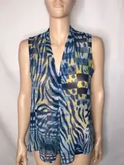 Women's NWT Anne Klein Printed V-Neck Sleeveless Chiffon Swing Blue Top