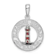 Sterling Silver De-Ani Polished Enameled Hilton Head With Lighthouse Pendant